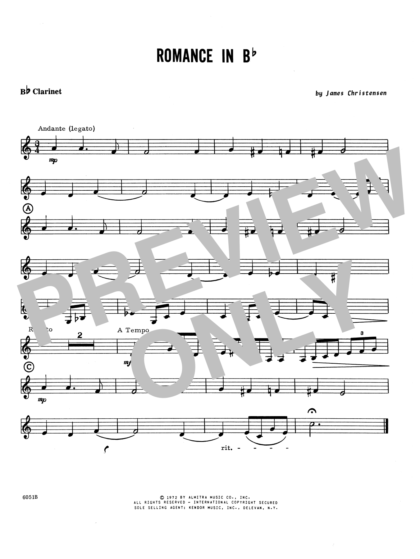 Download James Christensen Romance In Bb - Bb Clarinet Sheet Music