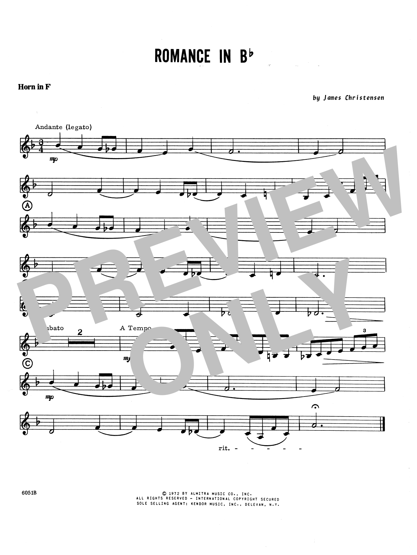Download James Christensen Romance In Bb - Horn in F Sheet Music