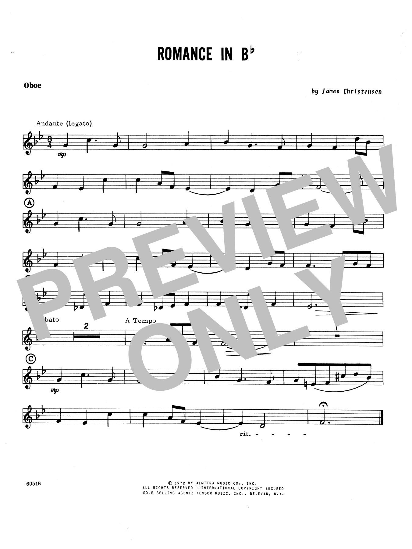 Download James Christensen Romance In Bb - Oboe Sheet Music