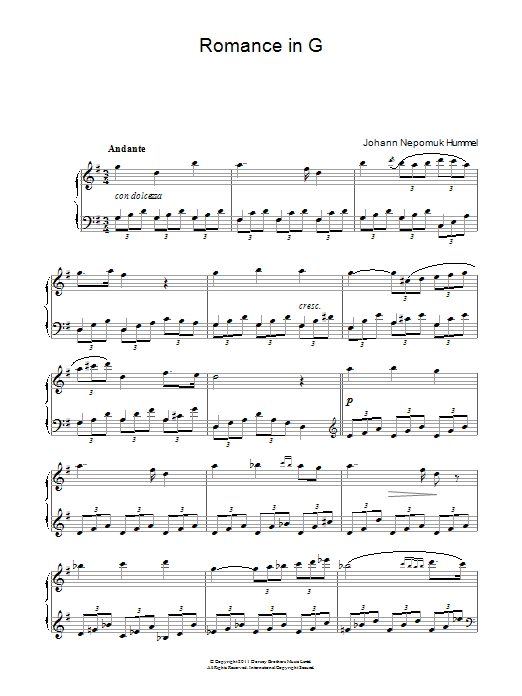 Download Johann Nepomuk Hummel Romance In G Op.52 No.4 Sheet Music