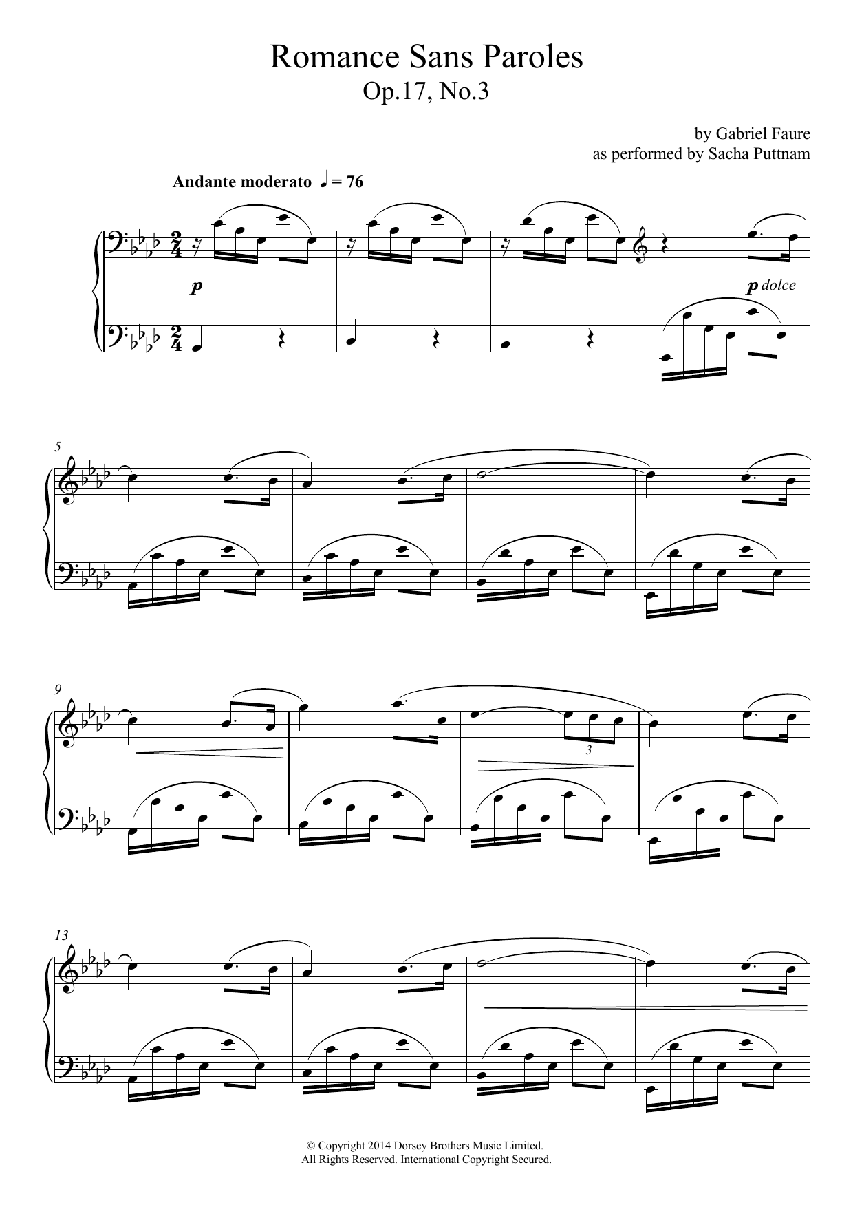 Download Gabriel Fauré Romance Sans Paroles Op.17, No.3 (as pe Sheet Music