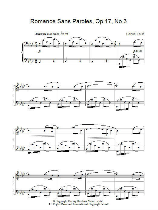 Download Gabriel Fauré Romance Sans Paroles Op.17, No.3 Sheet Music