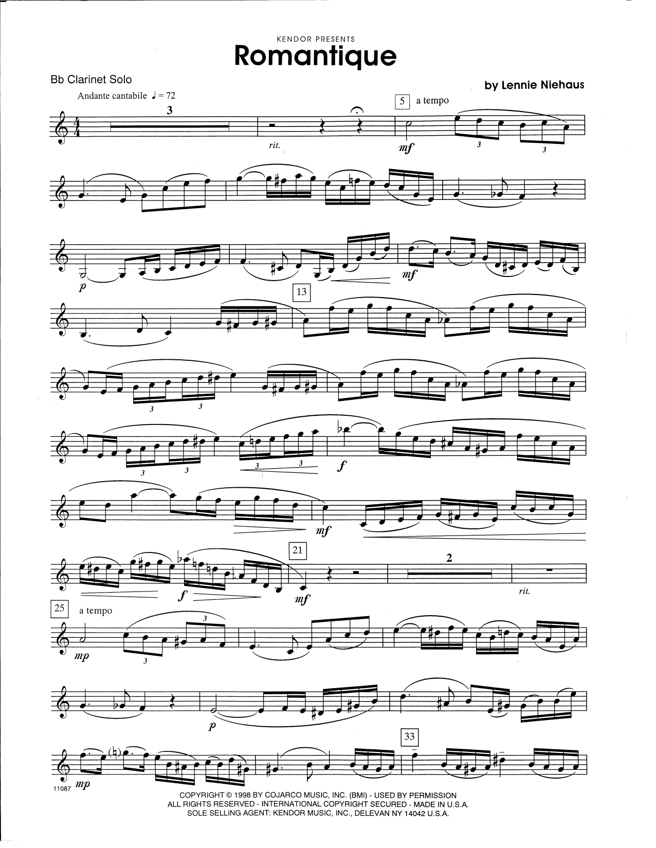 Download Lennie Niehaus Romantique - Bb Clarinet Sheet Music