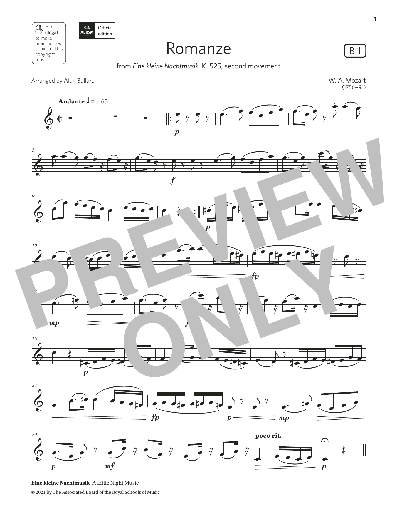 Download Wolfgang Amadeus Mozart Romanze (from Eine kleine Nachtmusik) Sheet Music