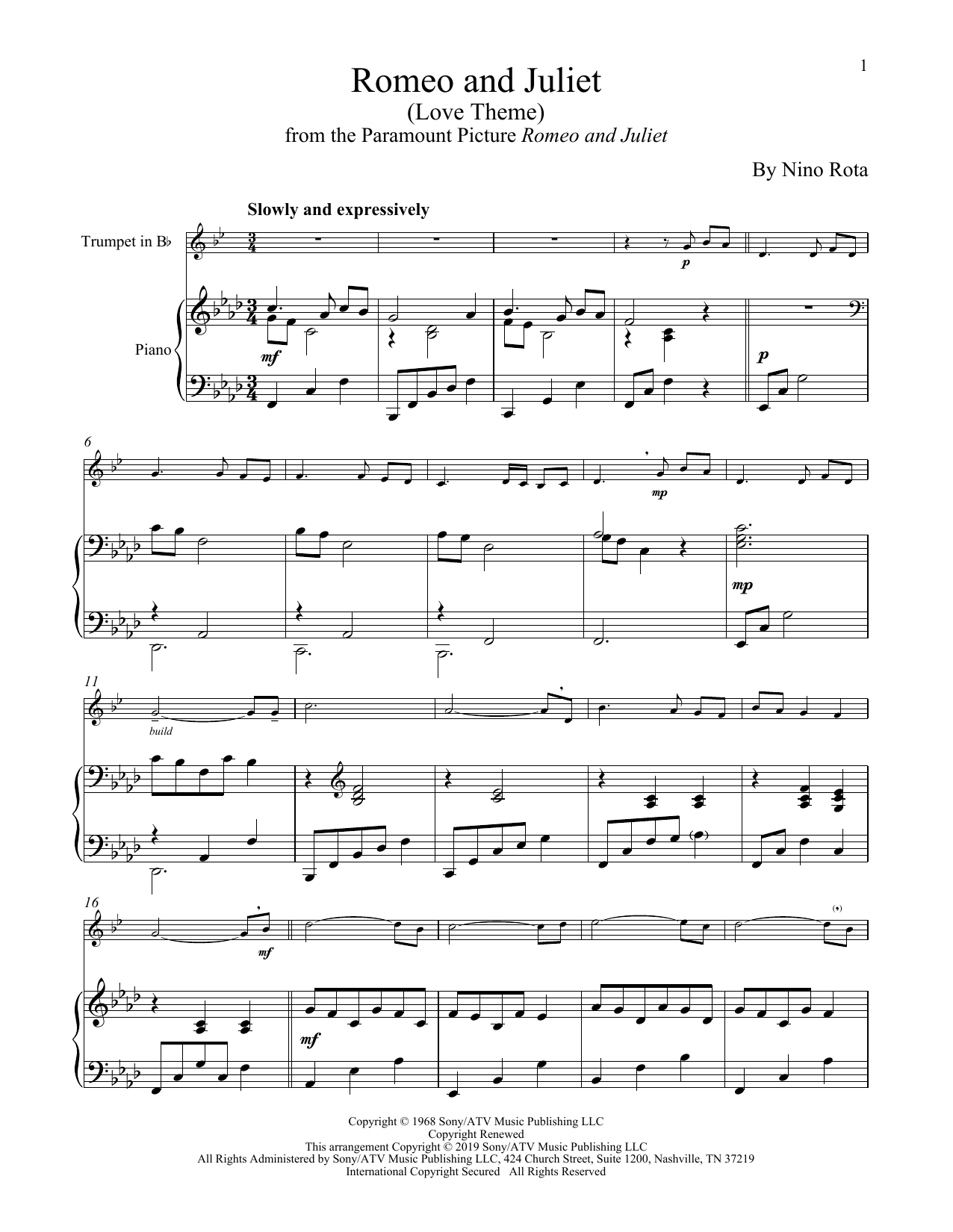 Download Henry Mancini Romeo And Juliet (Love Theme) Sheet Music