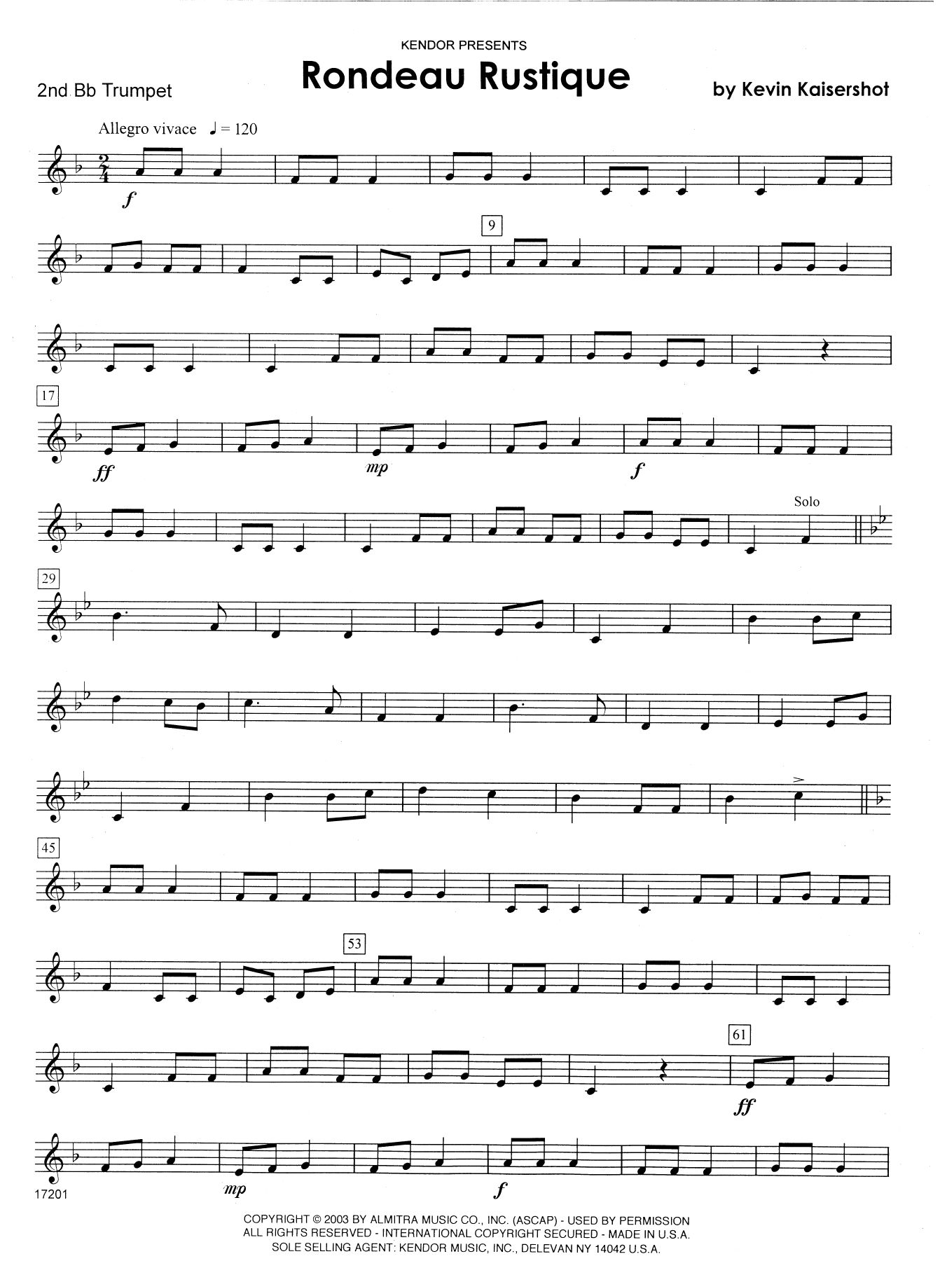Download Kevin Kaisershot Rondeau Rustique - 2nd Bb Trumpet Sheet Music