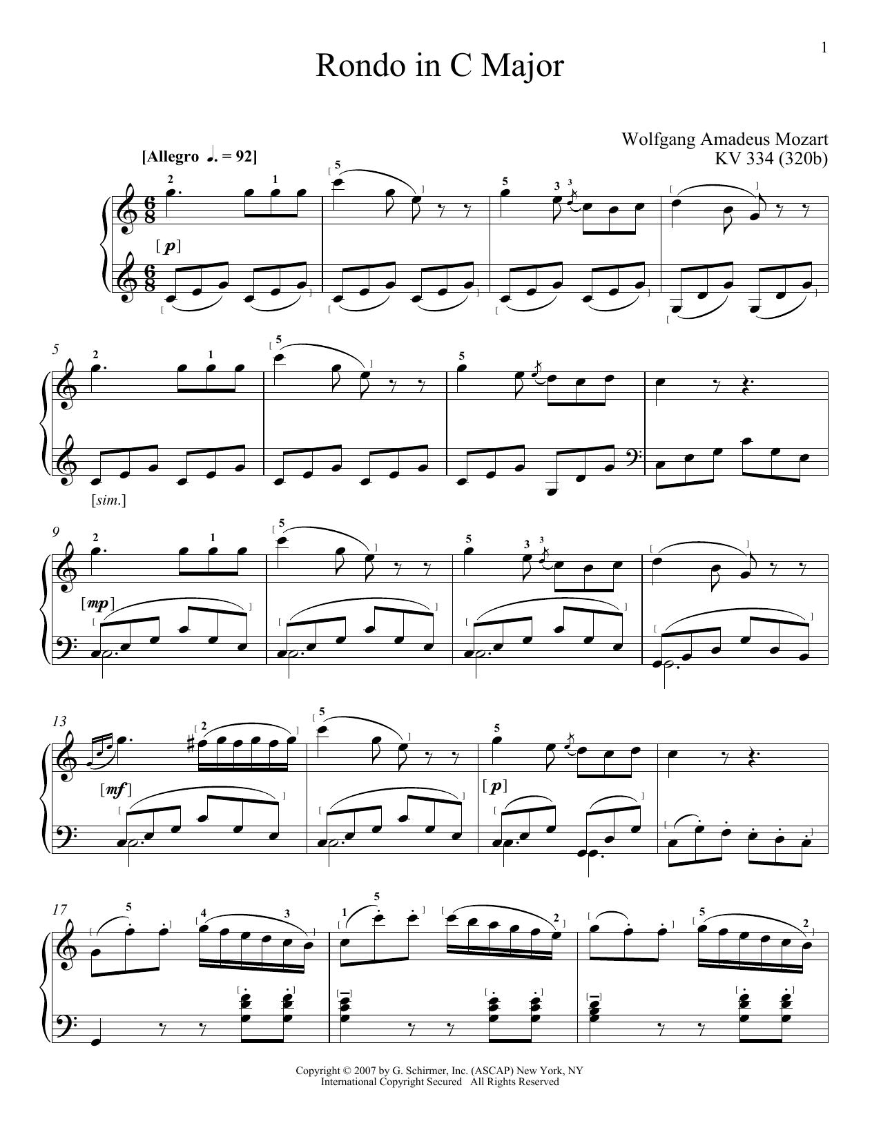Download Wolfgang Amadeus Mozart Rondo In C Major Sheet Music
