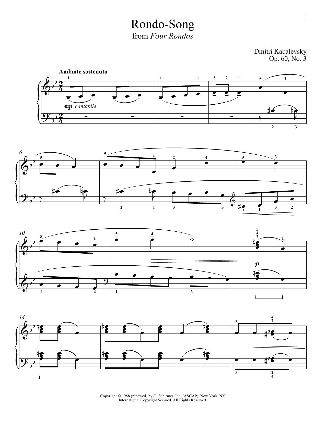 Download Dmitri Kabalevsky Rondo-Song Sheet Music