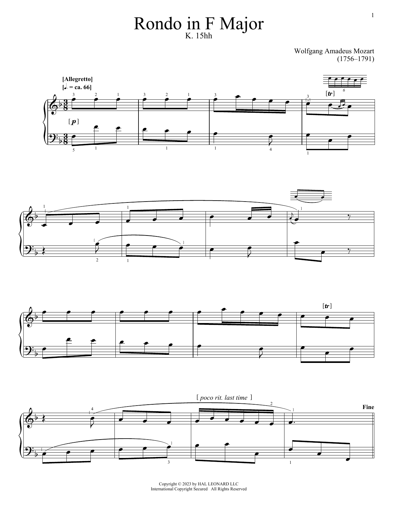 Download Wolfgang Amadeus Mozart Rondo, K. 15hh Sheet Music
