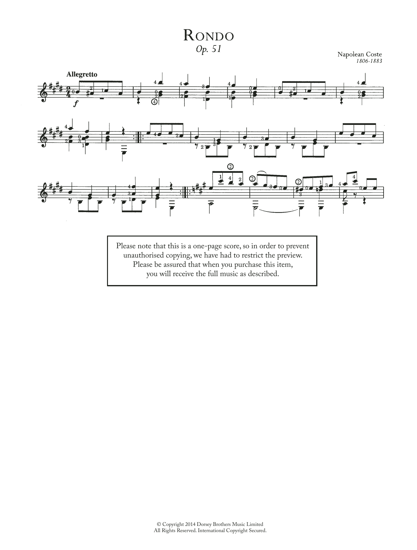 Download Napoleon Coste Rondo, Op.51 Sheet Music