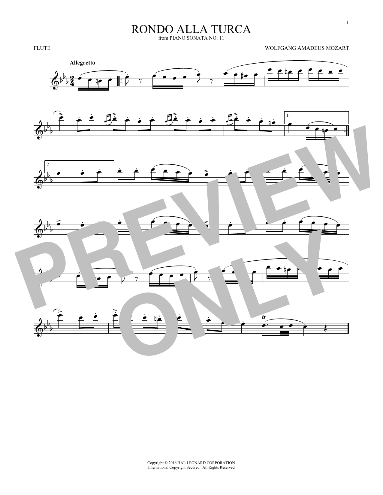 Wolfgang Amadeus Mozart Rondo Alla Turca sheet music notes printable PDF score