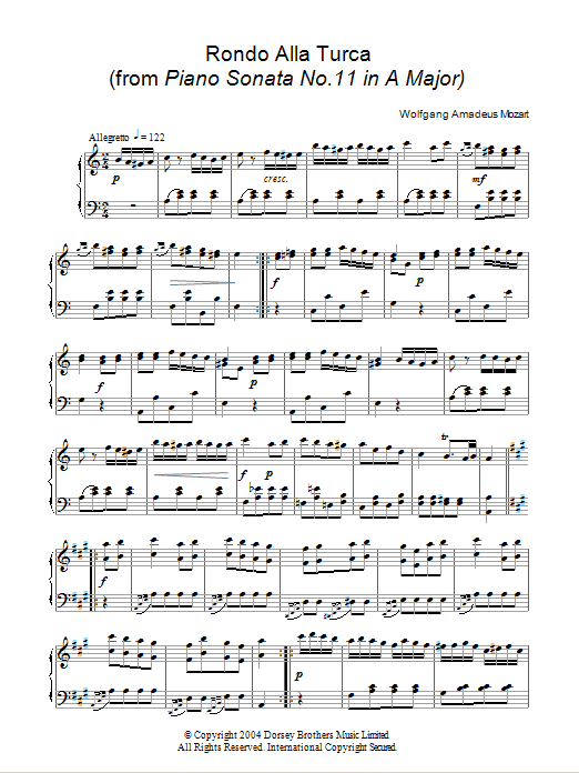 Download Wolfgang Amadeus Mozart Rondo Alla Turca, from the Piano Sonata Sheet Music