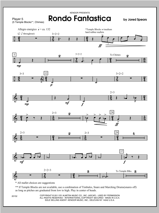 Download Spears Rondo Fantastica - Percussion 5 Sheet Music