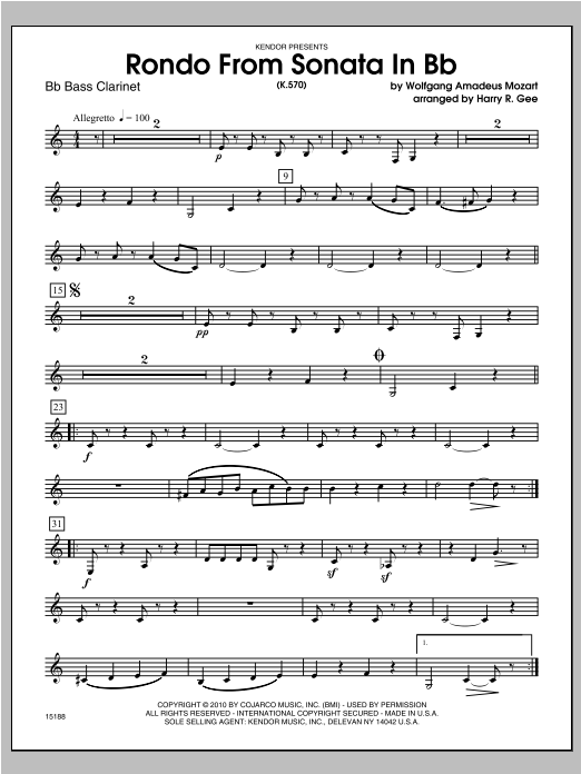 Download Gee Rondo From Sonata In Bb (K.570) - Bass Sheet Music