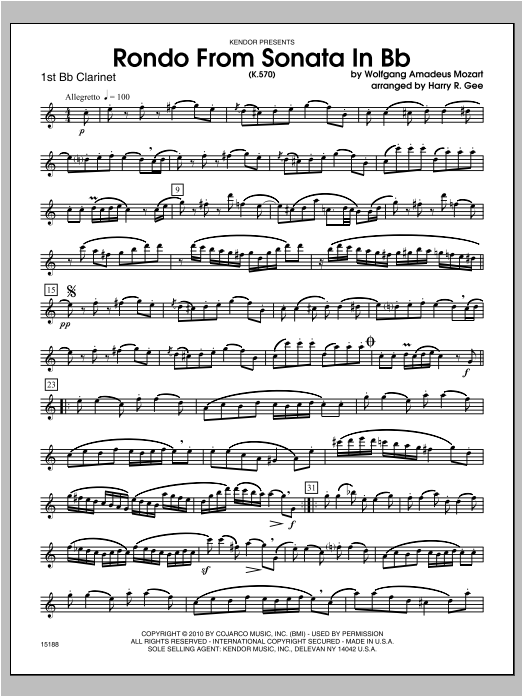Download Gee Rondo From Sonata In Bb (K.570) - Clari Sheet Music