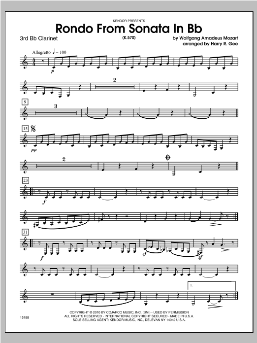 Download Gee Rondo From Sonata In Bb (K.570) - Clari Sheet Music