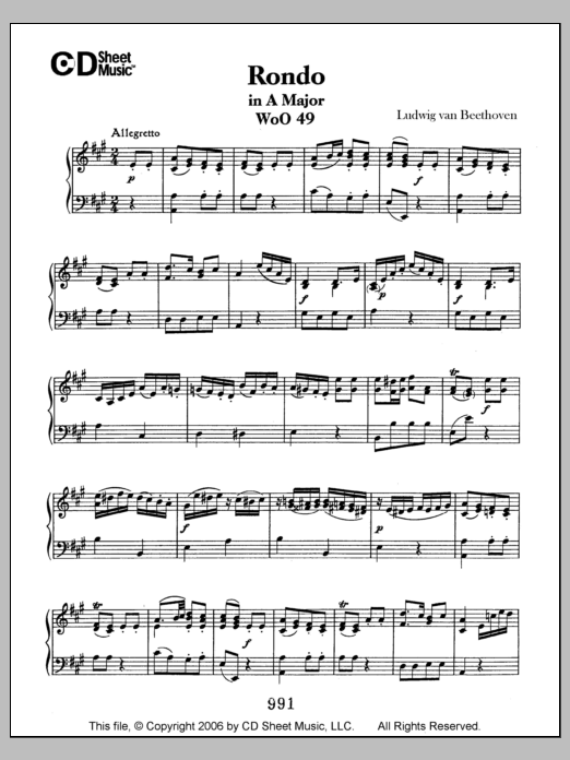Download Ludwig van Beethoven Rondo In A Major, Woo 49 Sheet Music