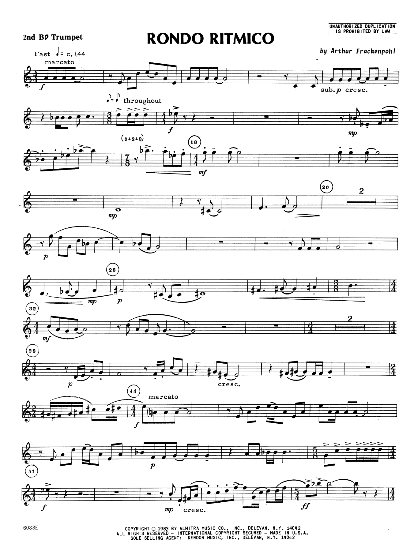 Download Arthur Frankenpohl Rondo Ritmico - 2nd Bb Trumpet Sheet Music