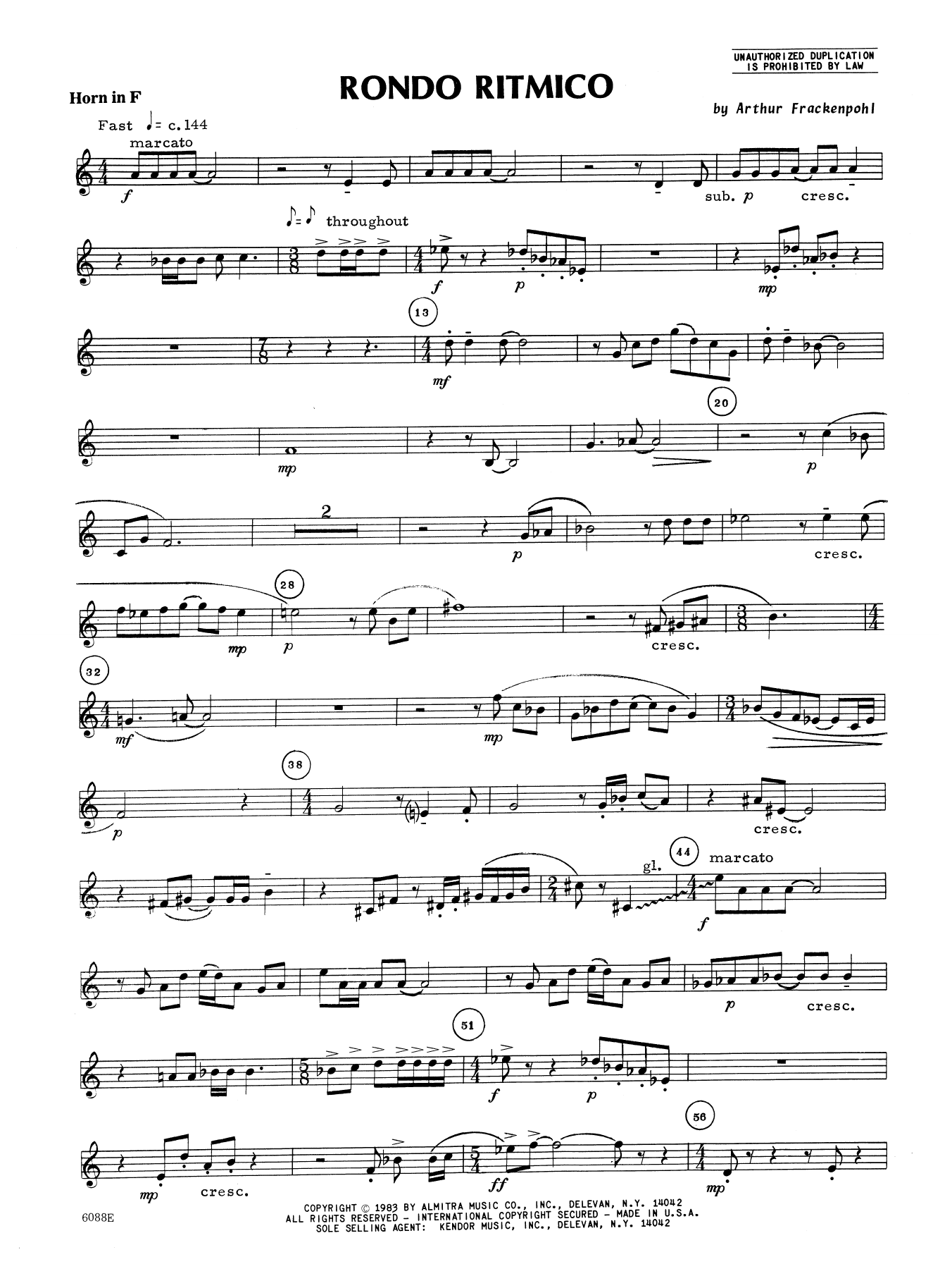Download Arthur Frankenpohl Rondo Ritmico - Horn in F Sheet Music