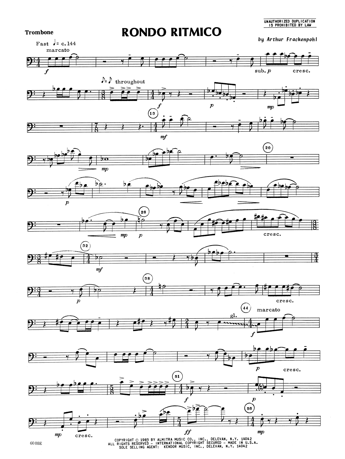 Download Arthur Frankenpohl Rondo Ritmico - Trombone Sheet Music