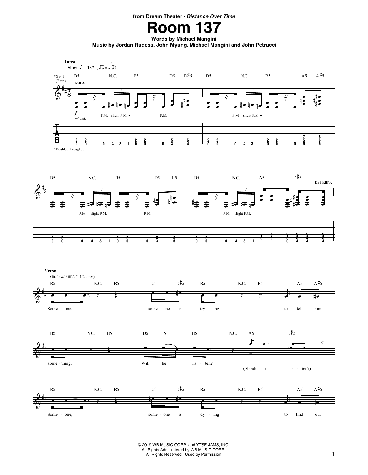 Download Dream Theater Room 137 Sheet Music
