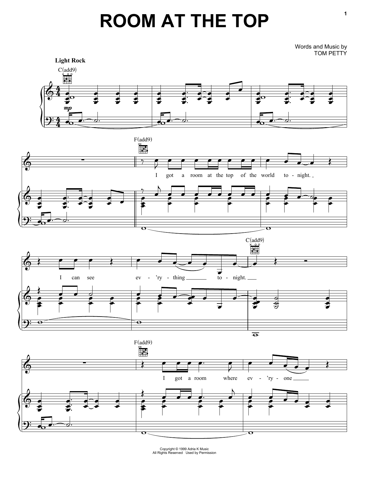Download Tom Petty Room At The Top Sheet Music