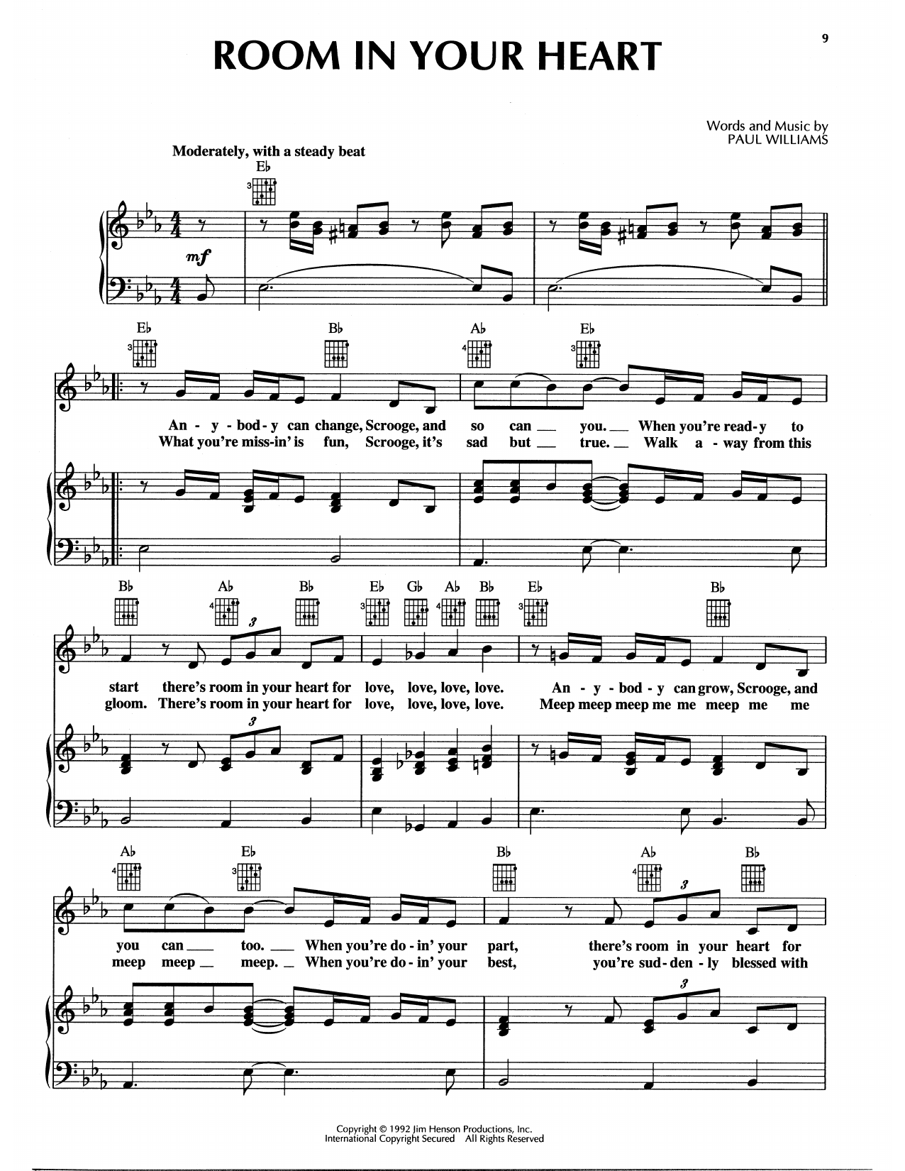 Download Paul Williams Room In Your Heart (from The Muppet Chr Sheet Music