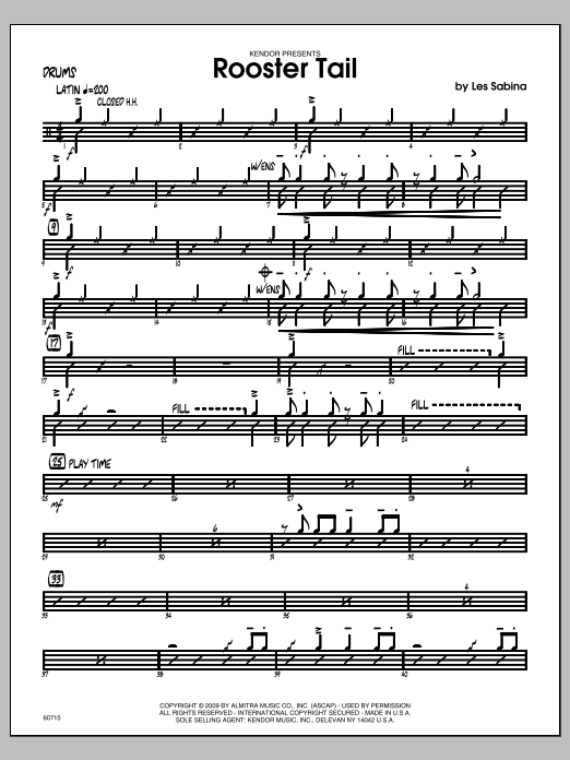 Download Les Sabina Rooster Tail - Drums Sheet Music