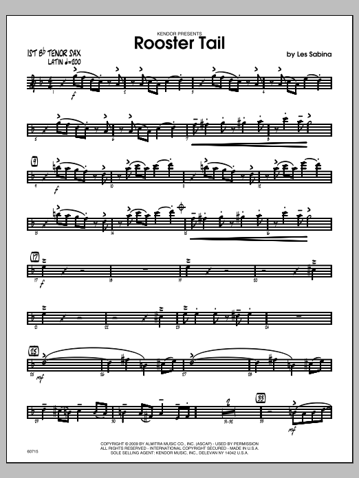 Download Les Sabina Rooster Tail - Tenor Sax 1 Sheet Music