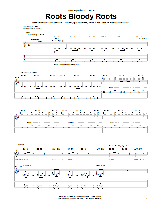 Download Sepultura Roots Bloody Roots Sheet Music