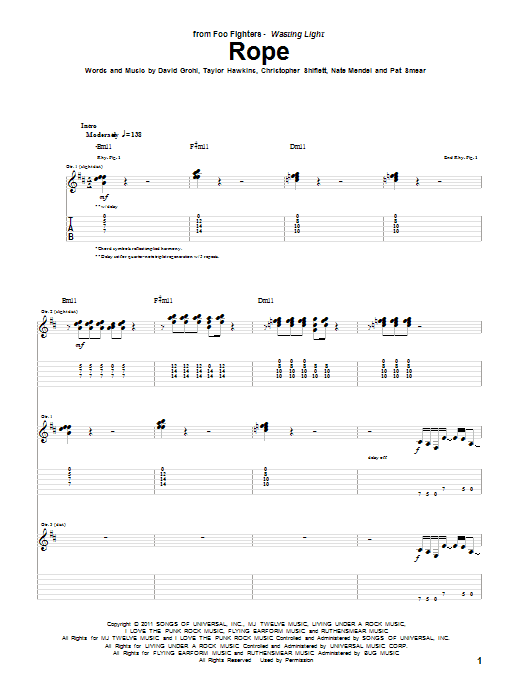Download Foo Fighters Rope Sheet Music