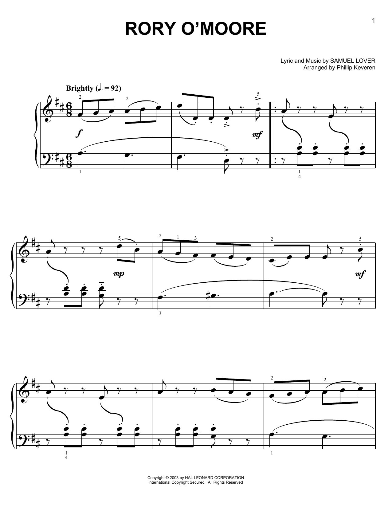 Download Phillip Keveren Rory O'Moore Sheet Music