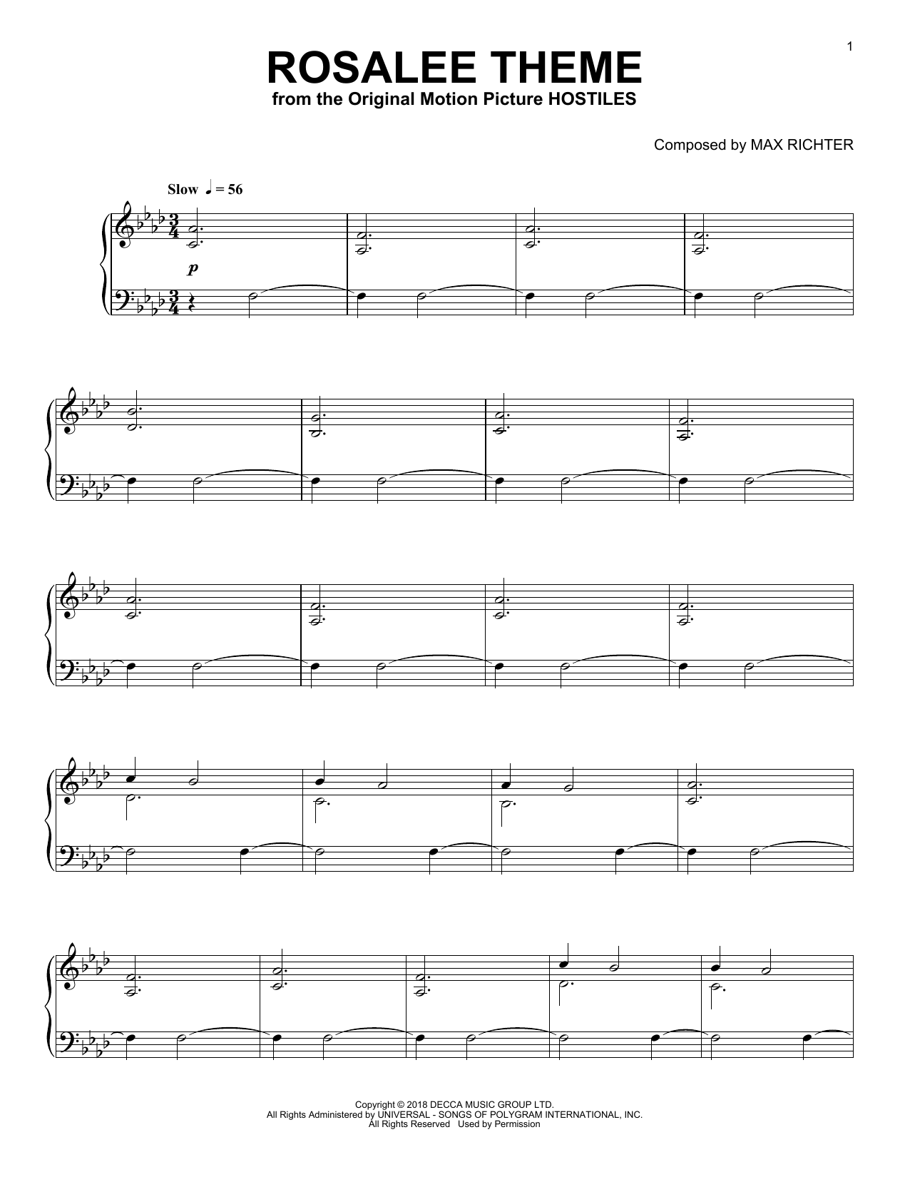 Download Max Richter Rosalee Theme (from Hostiles) Sheet Music