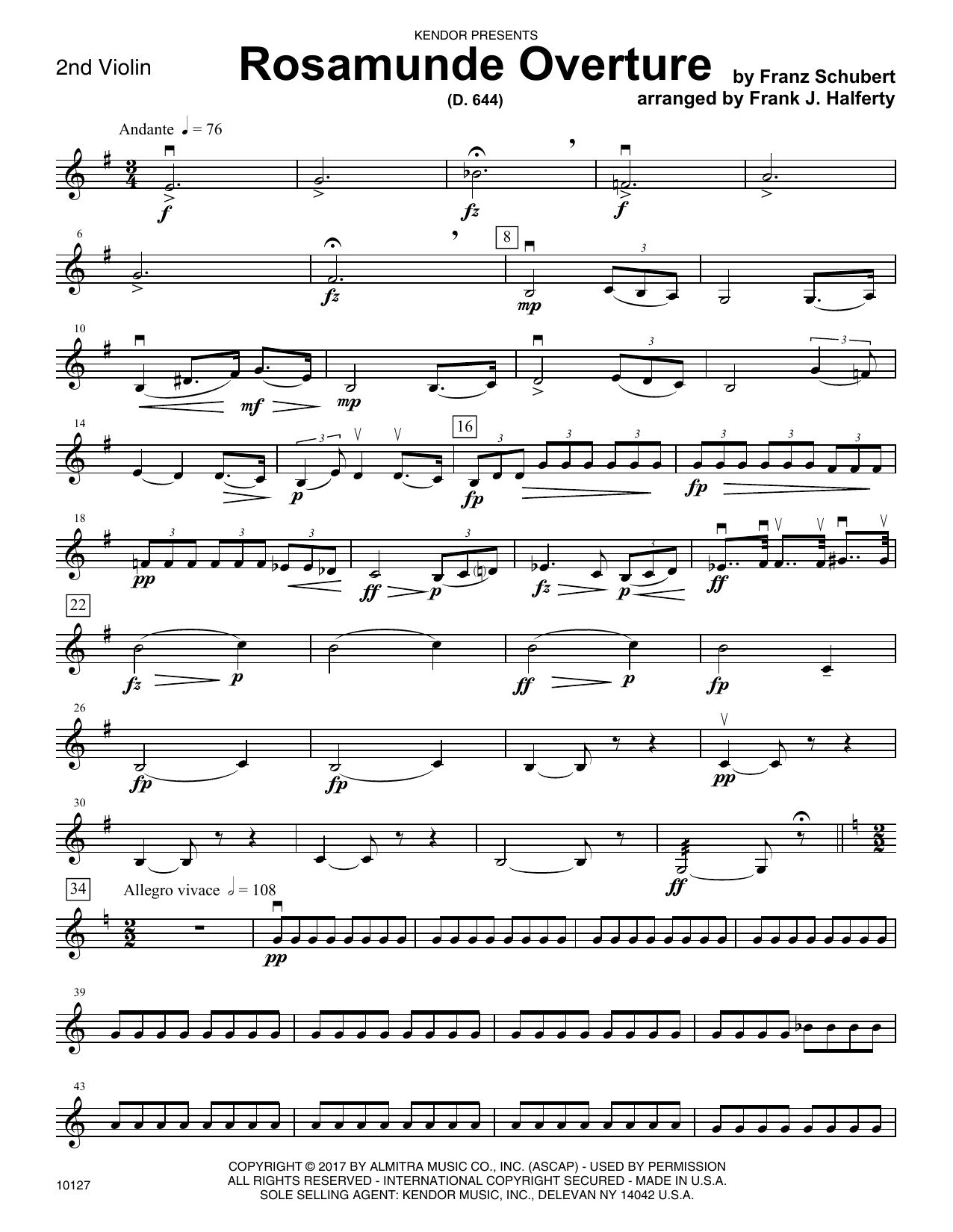 Download Frank J. Halferty Rosamunde Overture (D. 644) - 2nd Violi Sheet Music