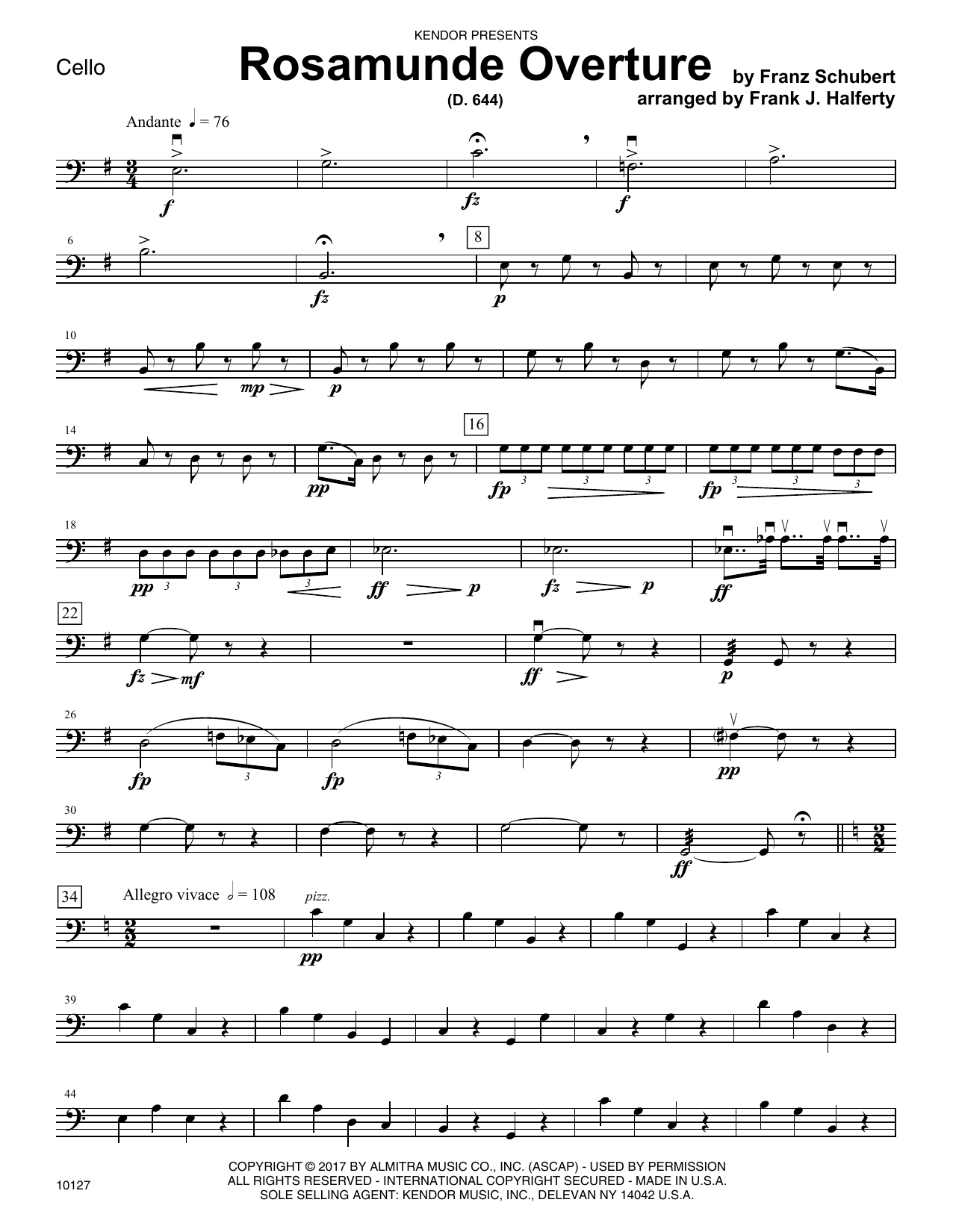 Download Frank J. Halferty Rosamunde Overture (D. 644) - Cello Sheet Music