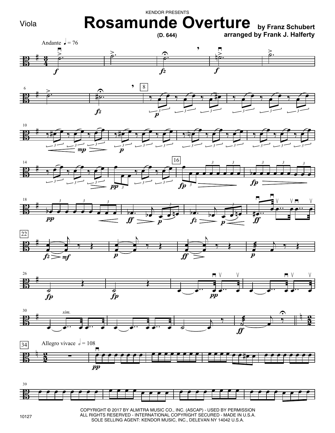 Download Frank J. Halferty Rosamunde Overture (D. 644) - Viola Sheet Music