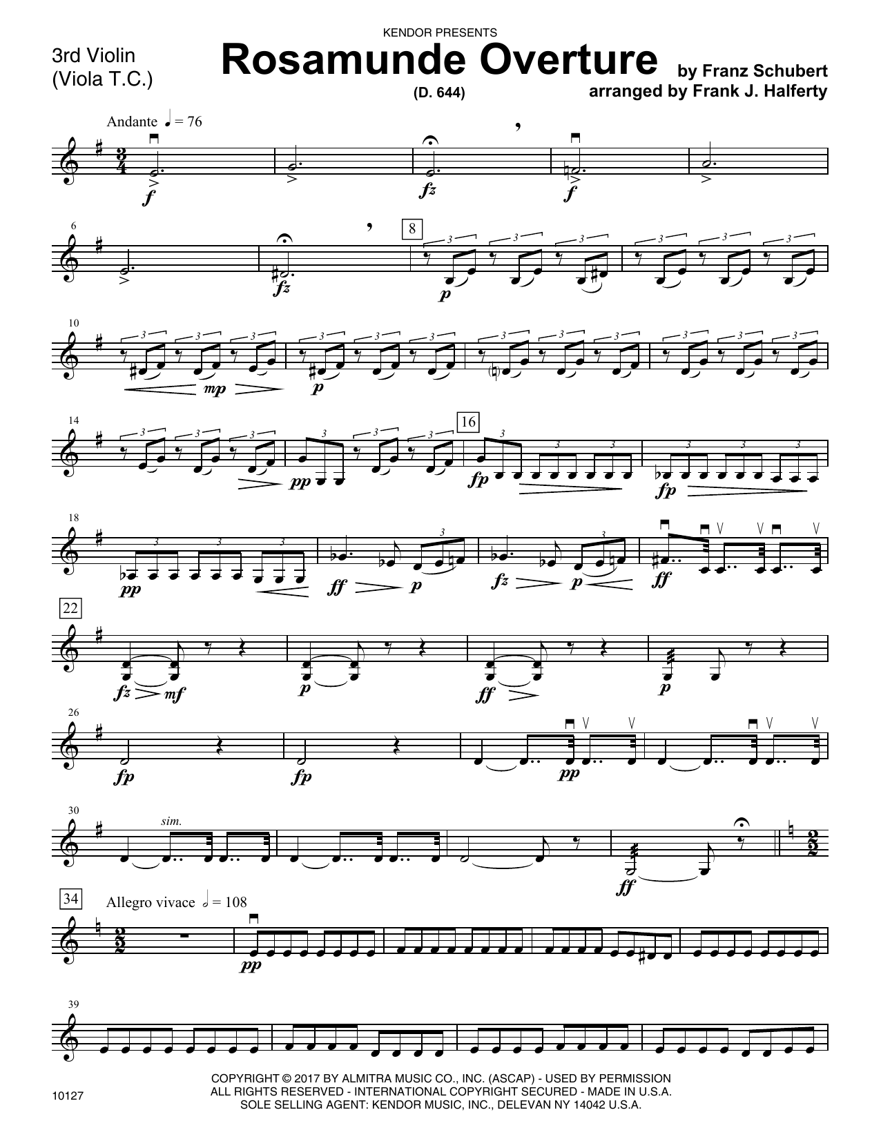 Download Frank J. Halferty Rosamunde Overture (D. 644) - Violin 3 Sheet Music