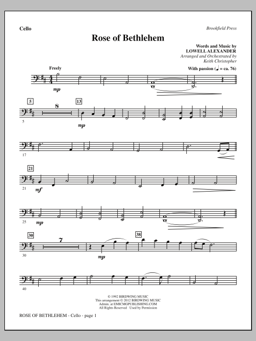 Download Keith Christopher Rose Of Bethlehem - Cello Sheet Music