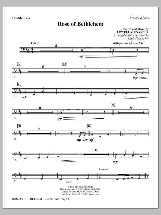 Download Keith Christopher Rose Of Bethlehem - Double Bass Sheet Music