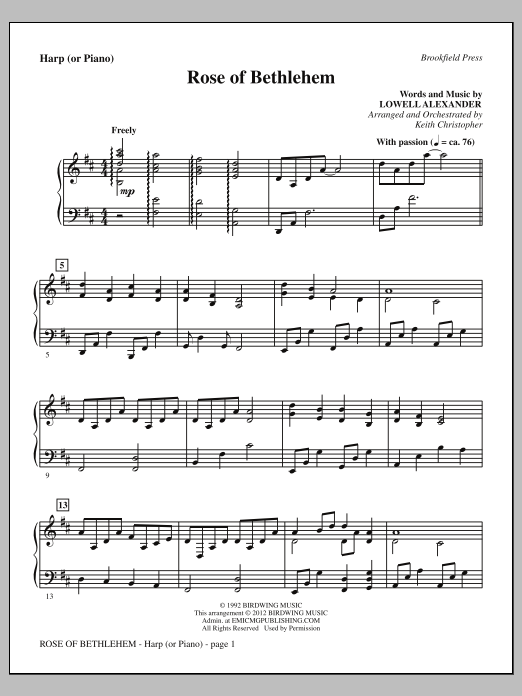 Download Keith Christopher Rose Of Bethlehem - Harp (or Piano) Sheet Music