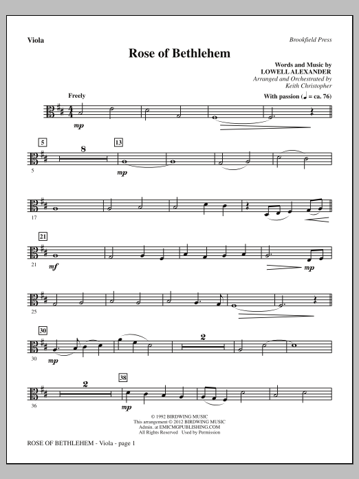 Download Keith Christopher Rose Of Bethlehem - Viola Sheet Music