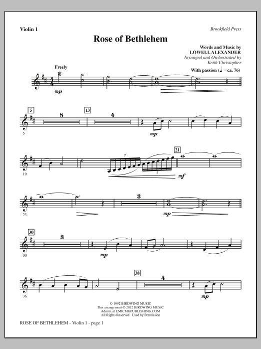 Download Keith Christopher Rose Of Bethlehem - Violin 1 Sheet Music