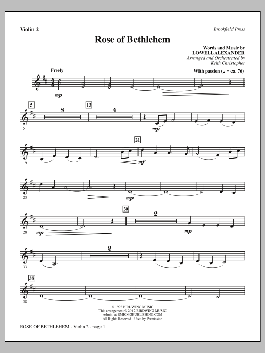 Download Keith Christopher Rose Of Bethlehem - Violin 2 Sheet Music