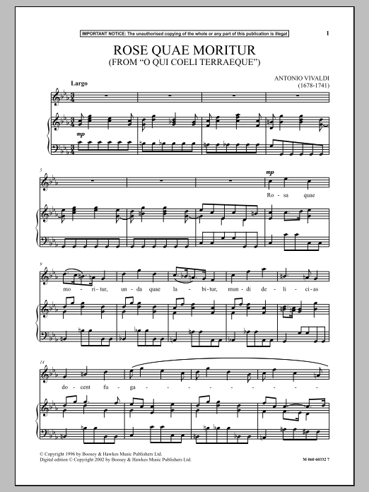 Download Antonio Vivaldi Rose Quae Moritur (from O Qui Coeli Ter Sheet Music