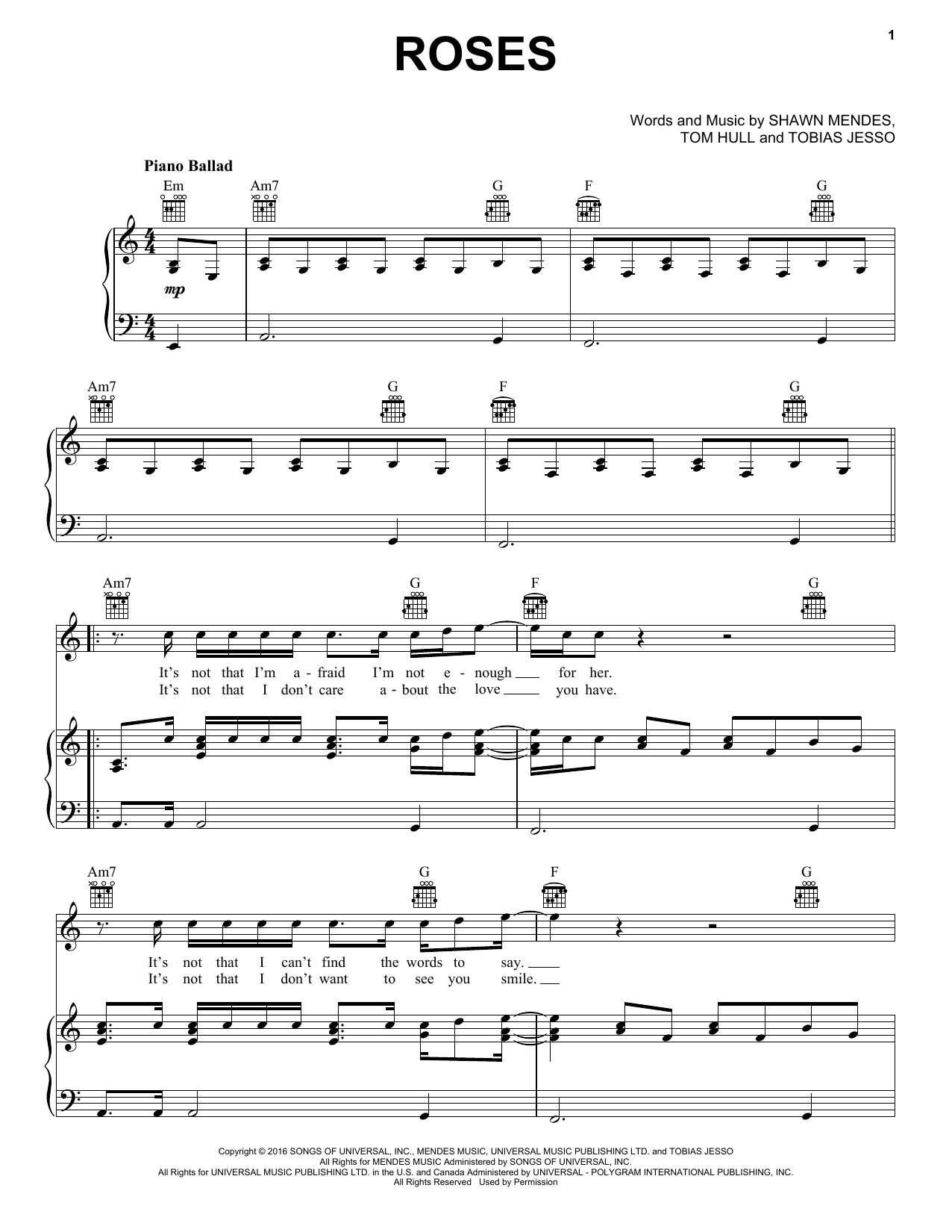 Download Shawn Mendes Roses Sheet Music