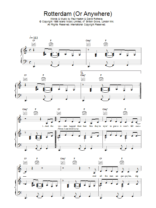 The Beautiful South Rotterdam (Or Anywhere) sheet music notes printable PDF score