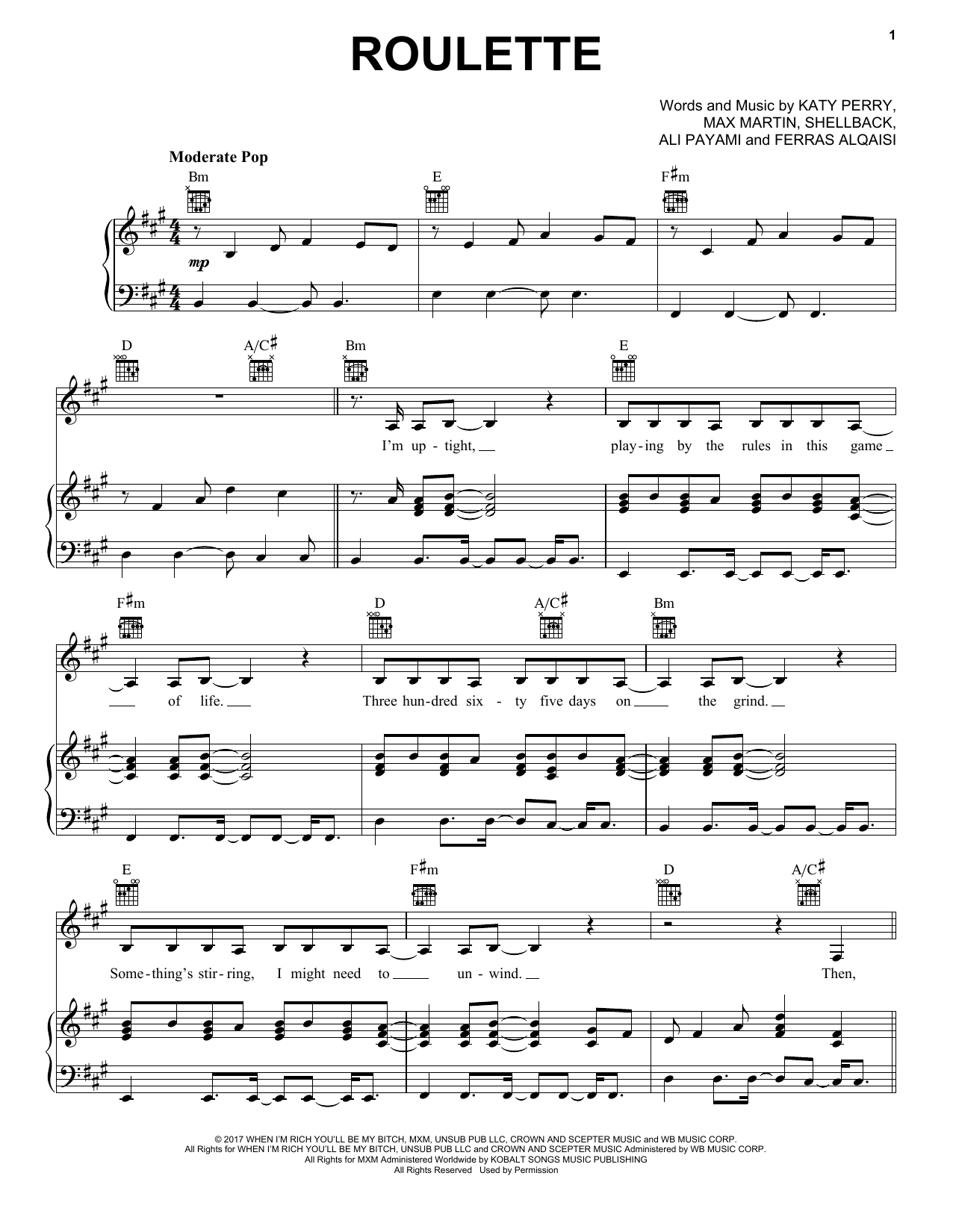 Download Katy Perry Roulette Sheet Music