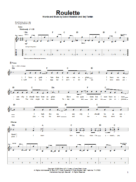 Download System Of A Down Roulette Sheet Music
