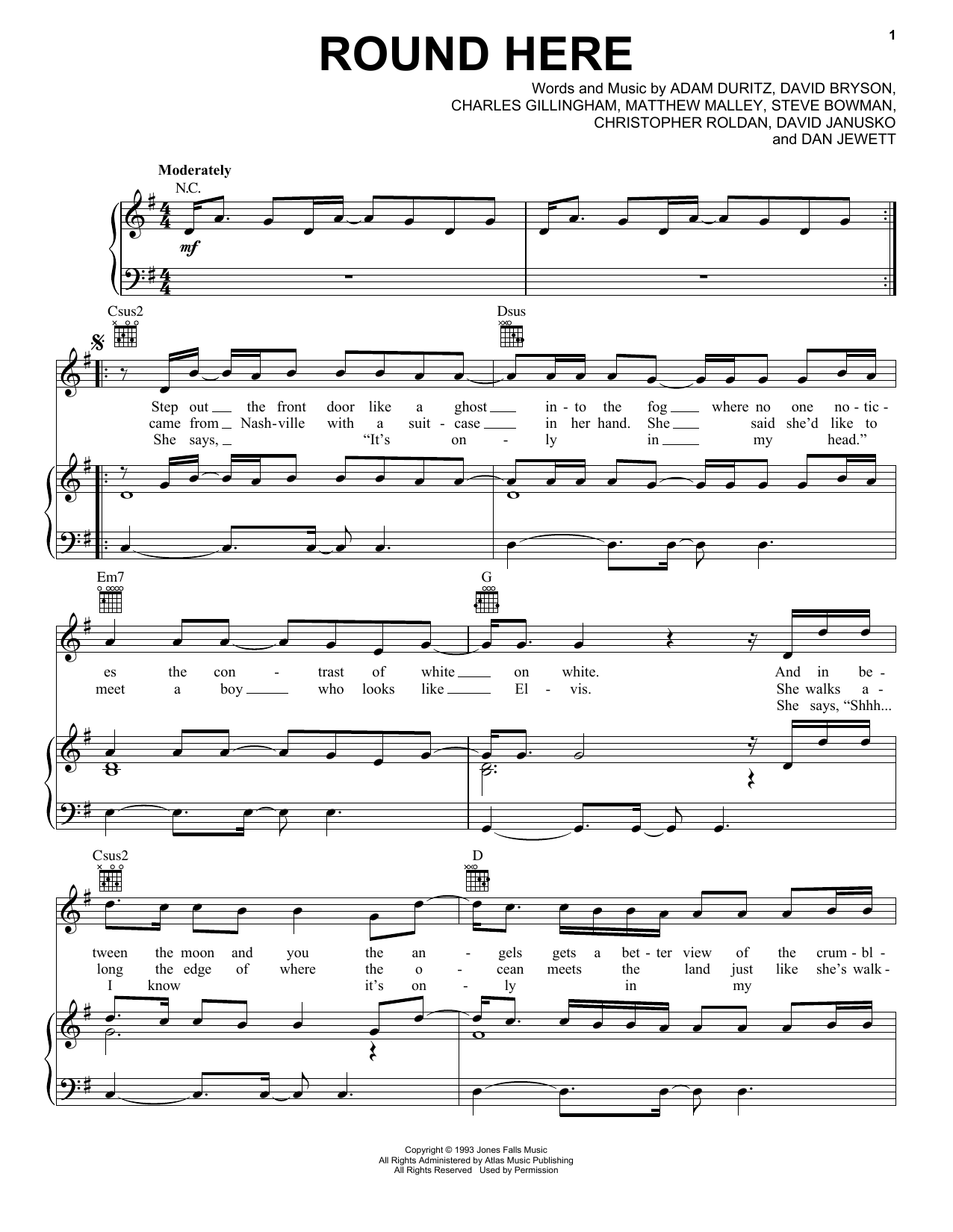 Download Counting Crows Round Here Sheet Music