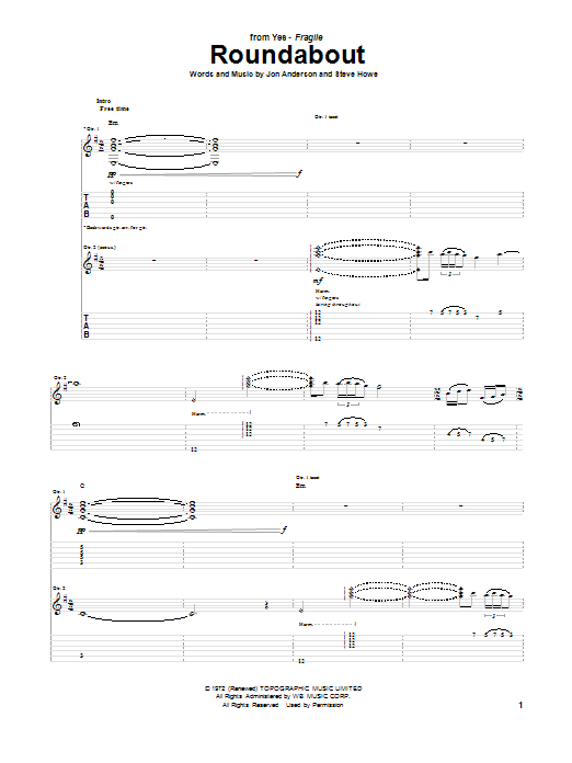 Download Yes Roundabout Sheet Music